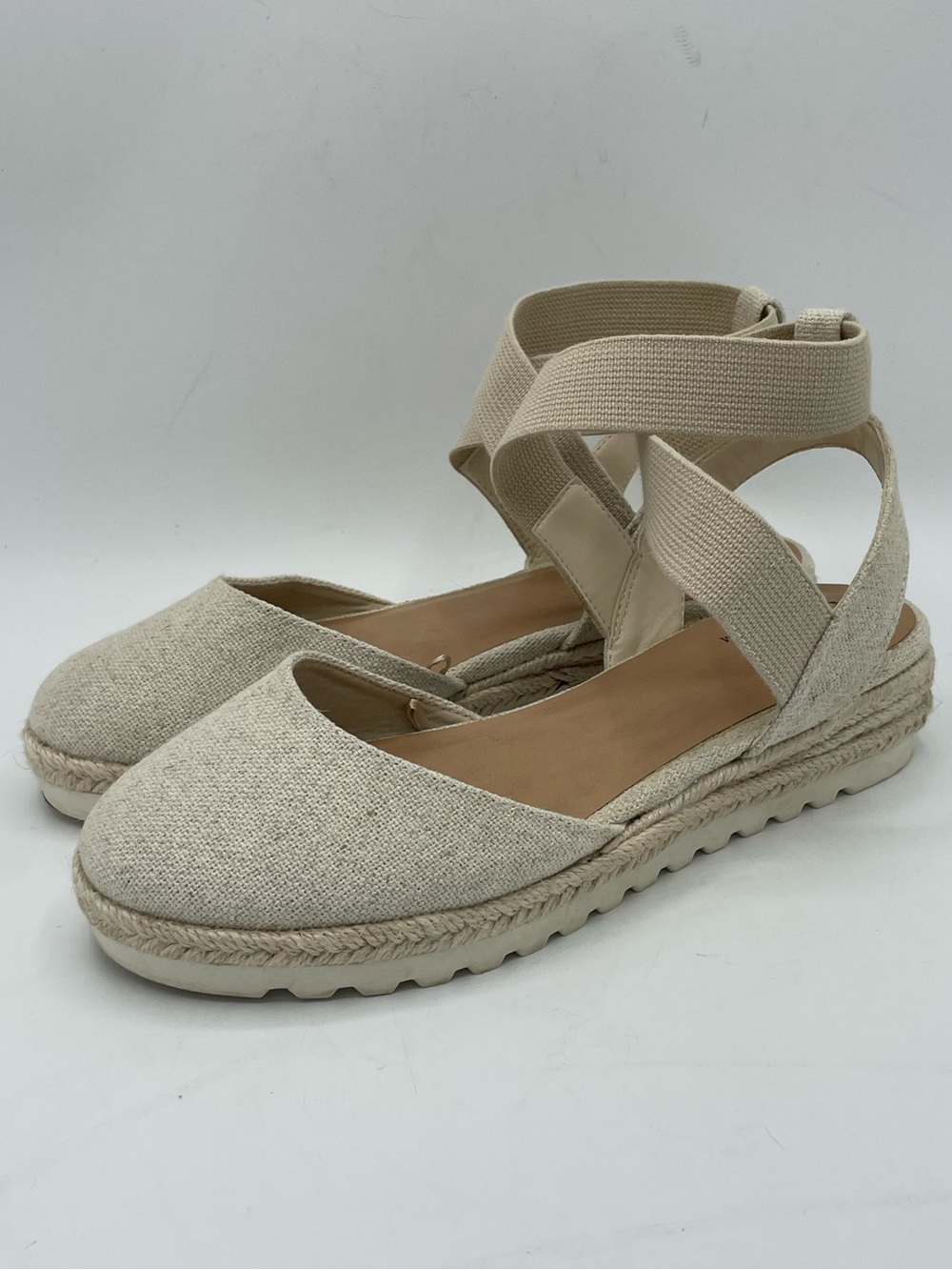 Seychelles Bindy Cream Ankle-Wrap Crisscross Strap Espadrille Sandal.